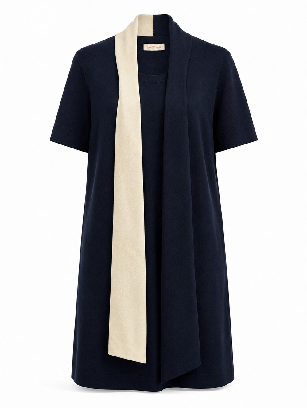 Tory Burch Merino Wool Colorblock Scarf Dress Size L Navy Ivory Style 63205